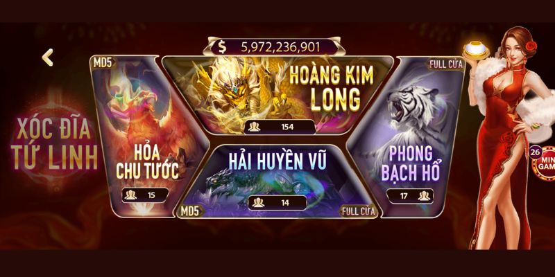 Giao diện chơi xóc đĩa Tứ Linh thiết kế ấn tượng