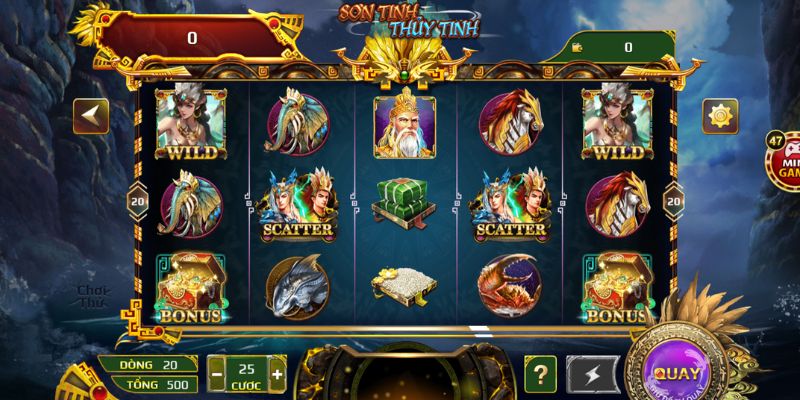 Bí quyết chơi nổ hũ Sơn Tinh Thủy Tinh thắng lớn tại V9Bet 2 Cấu trúc game nổ hũ Sơn Tinh Thủy Tinh thiết kế với 3 hàng 5 cột tiêu chuẩn